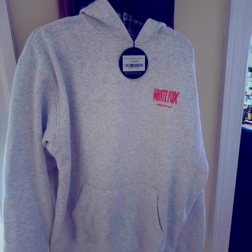 White Fox Boutique Light Gray Hoodie with Pink Logo